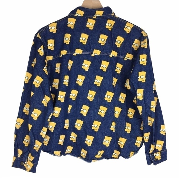 Bart Simpson LUNATIC BLUE Denim Jean Jacket Shirt Shacket Cartoon Fun Retro Snap - Picture 5 of 11